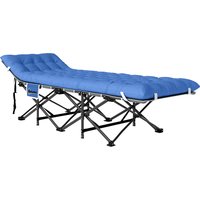 Outsunny Feldbett faltbar Campingbett mit Matratze Kopfkissen Seitentasche 190 x 65 x 37 cm Campingliege für Erwachsene Gästebett bis 150 kg Klappbett für Outdoor, Garten Camping Reisen Dunkelblau Aosom