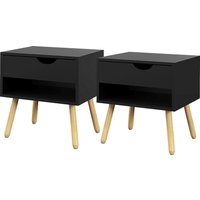 HOMCOM Set mit 2 Nachttischen, Nachttische, mit Schubladen, modernes Design, Beine aus Massivholz, 50 x 39 x 51 cm, Schwarz und Naturholz Aosom