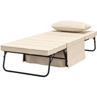 HOMCOM Fauteuil Bett Konvertierbarer Liegestuhl und Hocker 4 in 1 mit 5 verstellbaren Positionen 1 Platz - Kissen und Aufbewahrungstasche inklusive - für Wohnzimmer, Schlafzimmer - Creme Aosom