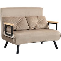 HOMCOM 2er Sofa mit Schlaffunktion, 102x73x81cm, mit fünffach verstellbarer Rückenlehne, Wurfenkissen, rutschfesten Füße, Samtoptik, Hellbraun Aosom