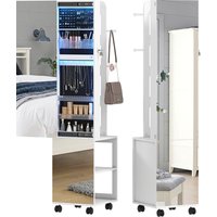 HOMCOM Schmuckschrank mit 360° drehbarem Spiegel, Schmuckschrank mit einstellbarer LED-Beleuchtung, Schlüsselschloss und rückseitigen Regalen, Ganzkörperspiegel für Wohn- oder Schlafzimmer, 37x40x165,5cm, Schwarz Aosom