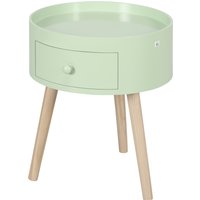 HOMCOM Couchtisch - Nachttisch - runder Nachttisch - skandinavisches Design Beistelltisch mit Schublade, schrägen konischen Beinen aus massivem Holz in Grün Aosom