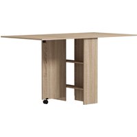 HOMCOM Klapptisch mit Rollen, 2 klappbare Tablettablagen und 2 integrierten Regalen - 140 x 80 x 74 cm Natur Aosom