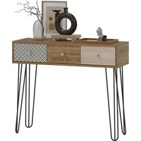 HOMCOM Konsolentisch, Konsolenmöbel, schmaler Eingangstisch im skandinavischen Stil, schmaler Eingangstisch mit 3 Schubladen und Stahlbeinen, Beistelltisch, für Wohnzimmer, Eingangsbereich, Flur, braun Aosom