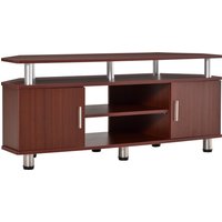 HOMCOM TV-Ständer für Wohnzimmer mit 2 Regalen und 2 Schränken, aus MDF und Edelstahl, Braun, 120x39,5x52cm Aosom