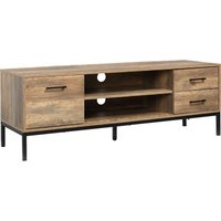 HOMCOM TV-Schrank, Fernsehschrank mit 2 Fächern, 2 Schubladen, Schrank, TV Board mit Kabelöffnung, TV Kommode für TV-Geräte bis zu 50 Zoll, TV Bank für Wohnzimmer, Metall, Kaffee, 132 x 39 x 45,5 cm Aosom