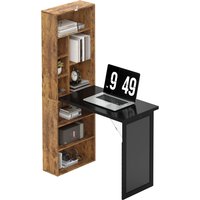 HOMCOM Klappbarer Computertisch mit Bücherregal, Arbeitsplatz, Tafel, 9 offenen Fächern und verstellbarem Regal, Schreibtisch für Schlafzimmer, Studio, 98x51x153cm, Braun Aosom