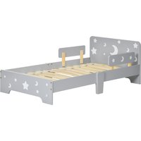 ZONEKIZ Kinderbett, Bodenbett für Kinder von 3 bis 6 Jahren, 143 x 76 cm, Design mit Sternen und Mond, Lattenrost inklusive, für ein Kinderzimmer, Grau Aosom