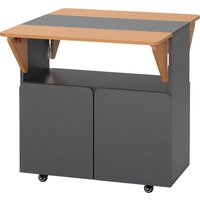 HOMCOM Klappbarer Platzspartisch für maximal 4 Personen mit 4 Rollen, Versteckter Regaleinheit und Schrank mit Türen, 70x83x75 cm, Gelb und Grau Aosom