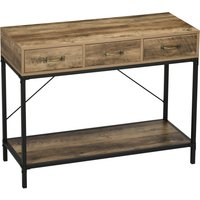 HOMCOM Konsolentisch, Eingangstisch, Couchtisch, Rahmen aus Kohlenstoffstahl, einfacher Aufbau, mit 3 Schubladen und 1 Tischplatte mit Holzoptik, industrielles Design, 100 x 35 x 76,5 cm, Hellbraun Aosom