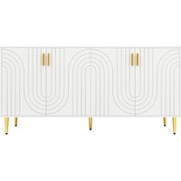 Anrichte mit goldenen Griffen, Moderne Anrichte mit Wellen Design, Anrichte mit Schubladen und Türen, Weiss 152L x 40B x 75H cm Aosom.de