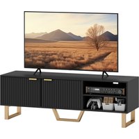 HOMCOM TV-Schrank Fernsehtisch Holz-TV-Ständer für Fernseher bis zu 70 Zoll mit 2 gerillten Türen, offenem Fach und Kabeldurchführung, für Wohnzimmer Schlafzimmer, 140 x 39 x 47 cm, Schwarz Aosom