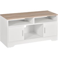 HOMCOM TV-Lowboard Fernsehschrank TV-Bank für bis zu 50 Zoll mit 2 Schränken 3 offenen Fächern und Kabelführungsöffnung in Weiß Naturholz 105 x 40 x 52 cm Aosom.de