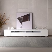 Moderner TV-Schrank mit LED-Beleuchtung, weißes Panel, 240 cm, für Wohn- und Esszimmer, Weiß