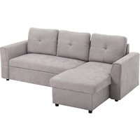 HOMCOM Schlafsofa Ecksofa mit Bettfunktion, 3 Sitzer Couch mit Stauraum, Chaiselongue, Leinenoptik Polstersofa für Wohnzimmer, Grau Aosom