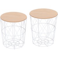 HOMCOM 2er-Set Couchtisch Natur Weiß Beistelltisch 2-teilig MDF Metall für Wohnzimmer Schlafzimmer Ø40 x H45 cm Aosom.de