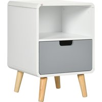 HOMCOM Nachttisch, Nachtschrank mit Schublade, Nachtkommode mit Offenem Fach, Beistelltisch für Schlafzimmer, Wohnzimmer, Weiß, 40 x 38 x 58 cm Aosom