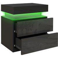 HOMCOM Nachttisch, Nachttisch, mit RGB-LED-Licht, hochglänzende Schubladenfront, Beistelltisch mit 2 Schubladen, für Wohnzimmer, Schlafzimmer, Schwarz Aosom