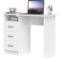 HOMCOM Schreibtisch mit 3 Schubladen und offenem Regal, Holzschreibtisch für Büro, Studium und Schlafzimmer, 100x40x75 cm, Weiß Aosom