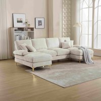 Modernes großes U-förmiges Chenille-Sofa mit Doppel-Liegesitzen, für Wohnzimmer, Wohnung, Villa, Beige
