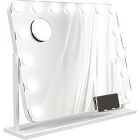 HOMCOM Hollywood Spiegel mit Beleuchtung 62,5 x 52 cm 360°Drehbarer Schminkspiegel mit 15 LED Licht, 3 Lichtfarben, USB-Ladeanschluss, Handyhalterung, Touchschalter, Kosmetikspiegel 10X Vergrößerung Aosom