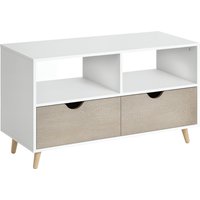 HOMCOM TV Schrank Fernsehschrank TV-Kommode mit Schubladen und Offene Regale Holz Weiß+Natur 99 x 39 x 58 cm Aosom