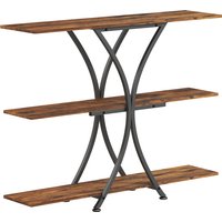 HOMCOM Konsolentisch mit 3 Ebenen, Sofatisch im Industrial-Stil mit 2 offenen Ablagen und X-förmigem Metallrahmen, schmale Konsole für Wohnzimmer, Flur, Eingangsbereich, Rustikales Braun Aosom