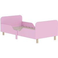 AIYAPLAY Kinderbett mit Rausfallschutz, Lattenrost, 140 x 70 cm Jugendbett mit Kopf- und Fußteil, Einzelbett aus Holz, Holzbett für Mädchen und Jungen, Rosa   Aosom