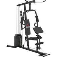 HOMCOM Kraftstation, Fitnessstation mit Latzug- und Butterflystange, Multi-Gym-Krafstation mit 45 kg Gewichte, Multistation Set, Krafttraining Aosom
