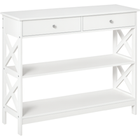 HOMCOM Konsolentisch für Wohnzimmer & Eingangsbereich mit Schublade und 2-stufigen Ablagefächern X-Rahmen Anti-Kipp-Design MDF Weiß 100 x 30,5 x 80 cm Aosom