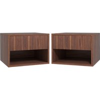 HOMCOM Set 2 Suspendierte Nachttische mit Schublade und Offenem Unteren Regal, Nachttische für Schlafzimmer aus MDF, 40x34x29 cm, Braun Aosom