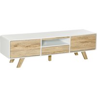HOMCOM TV Schrank Lowboard Kommode für Fernseher bis 60 Zoll mit Push-In Schublade, MDF Weiß Natur 160x40x45 cm für Wohnzimmer Aosom.de