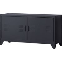 HOMCOM TV-Möbel, TV-Bank, Gestell aus kalt gewalztem Stahl, 2 Schränke mit 2 verstellbaren Regalen, industrielles Design, Fernsehmöbel, Kabeldurchlässe, 119 x 40 x 63,5 cm, schwarz Aosom