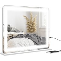 HOMCOM LED Spiegel Make-up Spiegel mit 3 Lichtmodi 10-fache Vergrößerungsfunktion, USB-Ladeanschluss, Touch-Steuerung - 80 x 62 cm Aosom