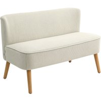 HOMCOM Sofa 2 Sitzer modern Couch ohne Armlehne Gepolstert Polstersofa mit Cord-Optik, klein Loungesofa mit Holzbeine für Wohnzimmer, 117 x 56,5 x 77 cm, Cremeweiß Aosom