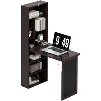 HOMCOM Klappbarer Computertisch mit Stauraum, Wandtisch mit Bücherregal, Arbeitsplatz, Kreidetafel und höhenverstellbarem Regal, braun Aosom