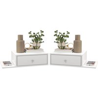 HOMCOM Set von 2 Wand-Nachttischen - Set von 2 Nachttischen - Seitenregal und Schublade - 55B x 30T x 15H cm - Weißes Holz Aosom