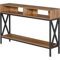 HOMCOM Konsolentisch Eingang Industriedesign mit mehreren Ablagen 120 x 23,5 x 75 cm Nussbaum Aosom