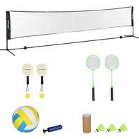 SPORTNOW Komplettset für Badminton, Pickleball und Volleyball, 3 in 1, Outdoor-Sportspiele mit höhenverstellbarem Netz 107-155 cm Aosom