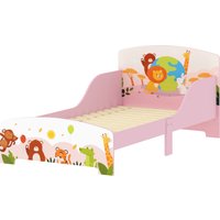 AIYAPLAY Kinderbett 3+ Jahre mit Erhöhten Rändern und Sicherheitsseiten, Holzbett für Kinder, 143x77x60 cm, Rosa Aosom