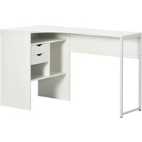 HOMCOM Eckschreibtisch mit 2 Schubladen, 120 x 60 cm, L-förmiger Schreibtisch mit 3 offenen Fächern, Computertisch zum Lernen, Arbeiten, Schlafzimmer, Zuhause, Weiß Aosom