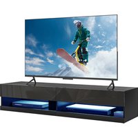 HOMCOM TV-Möbel wandmontiertes TV-Bank mit LED im modernen Stil - Schränke mit 2 Klappstüren und 2 Kabeldurchführungen - aus Holz Abmessungen 150L x 40B x 30H cm schwarz lackiert Aosom