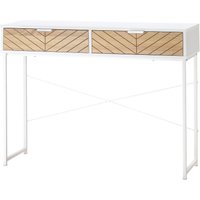 HOMCOM Konsolentisch Industriestil mit 2 Schubladen Eichenholzoptik Chevron-Muster Metallgestell Weiß Aosom