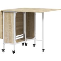 HOMCOM Klappbarer Esstisch, Ausziehbarer Tisch für 4-6 Personen, Platzsparender moderner Küchentisch mit Regal und 6 Rollen, aus Metall, 130x80x74 cm, Farbe Holz Aosom