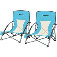Outsunny Set mit 2 faltbaren Strandstühlen, leichte Klapp-Campingstühle 2,2 kg, mit Netzrücken, Transporttasche und Getränkehalter für Garten, Picknick, Festival, Reisen, Blau Aosom