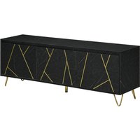 HOMCOM TV-Möbel TV-Bank bis zu 65 Zoll Länge 147 cm marmorierte Effektstruktur 2 Schränke 3 Türen mit Dämpfung verstellbare Regale Kabeldurchführung Belastbarkeit 100 kg - 147 x 35 x 52 cm - Metallbeine Aosom