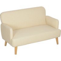 HOMCOM 2 Sitzer Sofa, Kleine Couch mit Samtoptik, Holzbeine, Dicke Gepolsterter Polstersofa mit Armlehne für Wohnzimmer, Schlafzimmer, 130 x 74 x 79 cm, Cremeweiß Aosom