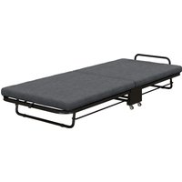 HOMCOM Klappbett für 1 Person 188 x 76 cm, klappbares Gästebett mit 7 cm Matratze auf Rollen und verstellbarer Rückenlehne, Belastbarkeit 150 kg, Dunkelgrau Aosom