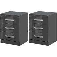 HOMCOM Nachttisch Modern, Set 2 Stück mit 3 Schubladen für Schlafzimmer und Wohnzimmer aus Spanplatte, 40x36x56cm, Grau Aosom