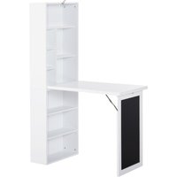 HOMCOM Schreibtisch klappbar mit 6 Fächer Bücherregal mit 3 Regale Computertisch Bürotisch E1 Spanplatte Metallrahmen Weiß 98 x 51 x 153 cm Aosom